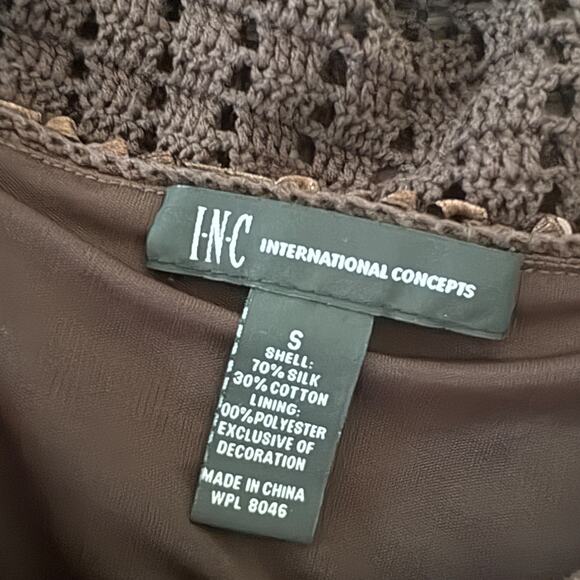 Y2K Crochet Tank Top Brown Silk Blend Sequin Boho Festival Earthy Fairycore - Picture 6 of 8